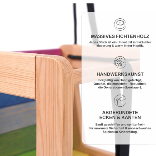 Babyschaukel aus massivem Holz mit hochwertiger Verarbeitung und glatter Oberfläche